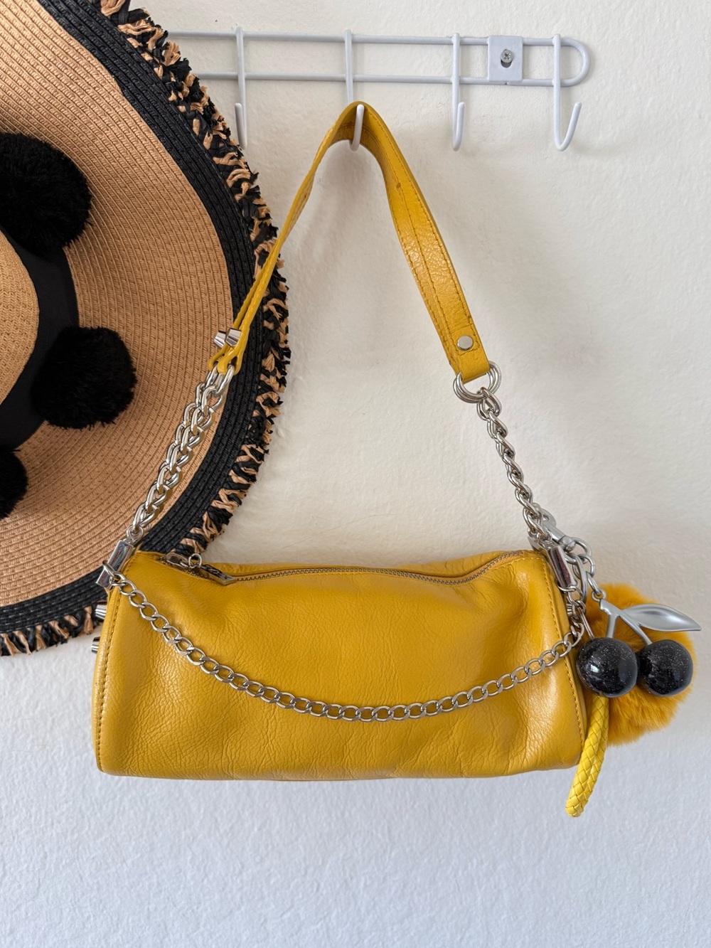 Y2K Maxx New York Yellow Leather Mini Barrel Bag Shoulder Bag